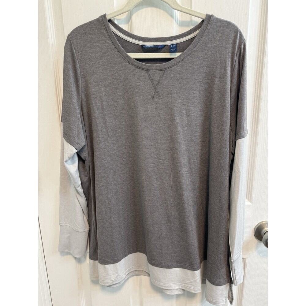 Isaac Mizrahi Live! Long Sleeve Layered Knit Top 1X A371877 Gray Curved Hem New